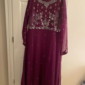 Fully embroidered maxi with pant and fully embroidered dupatta with sequins